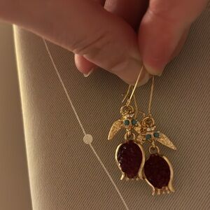 Jeweled Pomegranate Gold Dangle Unique Earrings